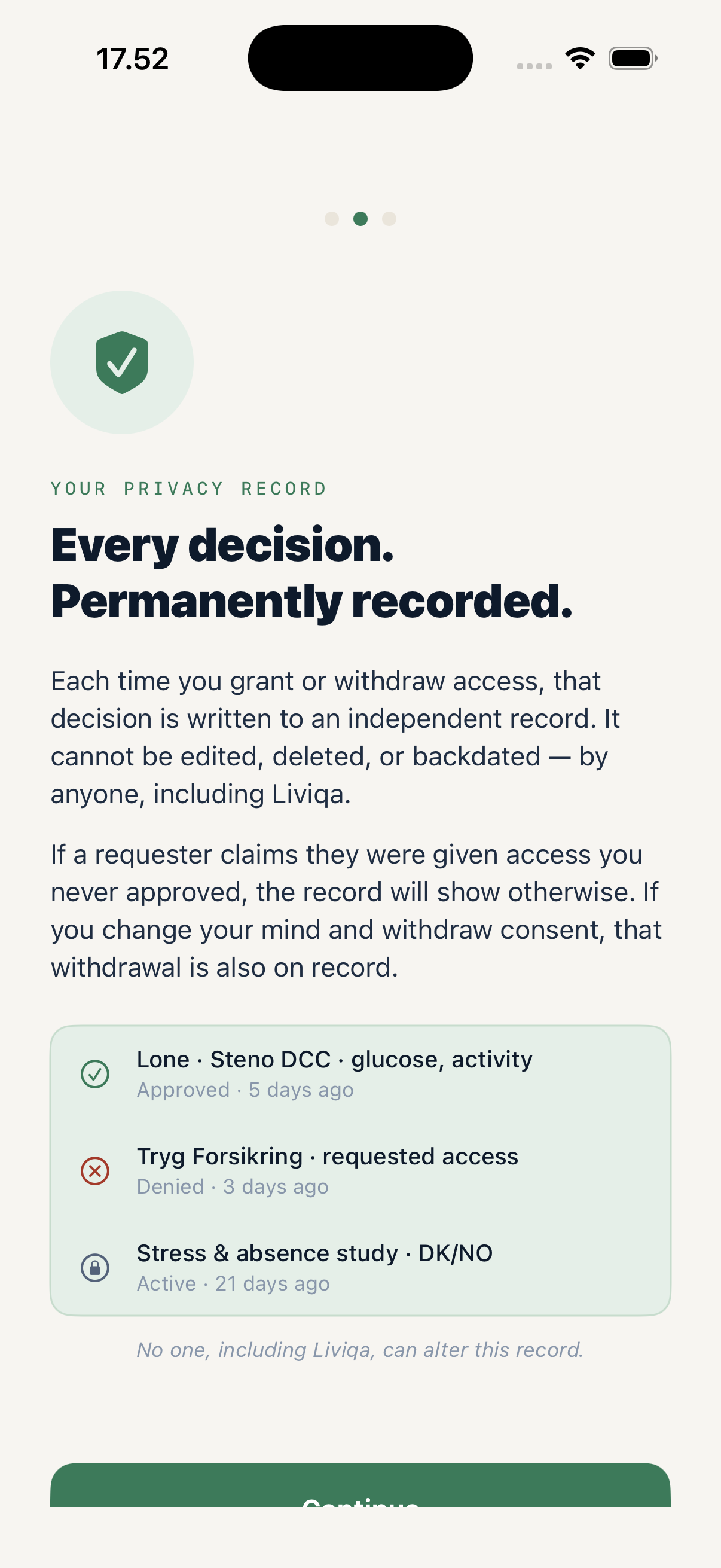 Liviqa Privacy Record — consent log